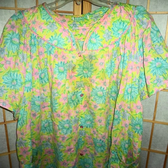 VINTAGE NIGHTGOWN HOUSE COAT GRANNY DRESS PEAR SNAPS FLORAL-WOMENS PLUS SIZE - Picture 3 of 4